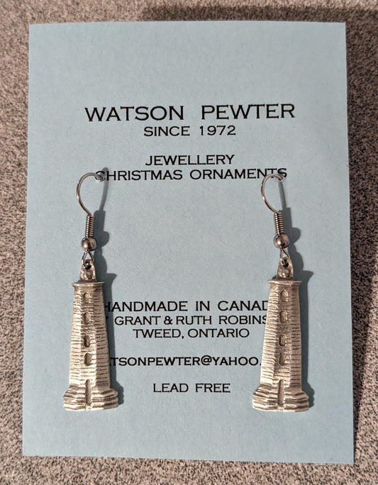Earrings Pewter Light House 1 inch 1/4 long dangle / drop earrings
