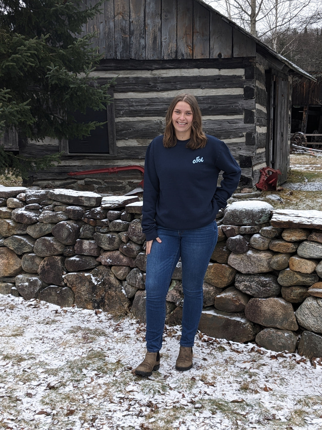 Small Town Natural's model Morgan is wearing our 'Cool cycle' 70% Bamboo fleece 30% Organic Cotton Crew Neck Sweatshirt