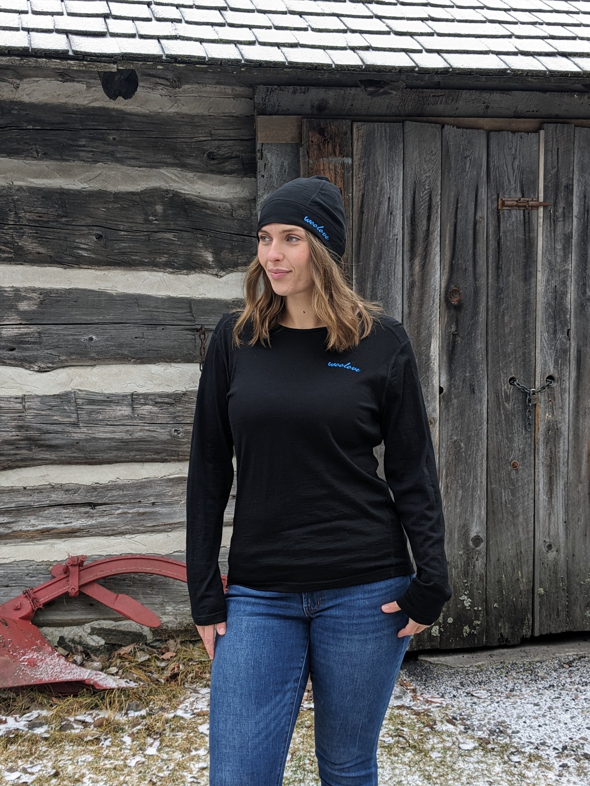 our model is wearing: unisex one size fits most 100% Merino Wool Beanie Hat by Wool Love. This Merino Wool Beanie hat is perfect for wearing under your fat biking or hockey or snowboarding helmet. A great cold weather 'go to' to keep in your pocket or purse for when the cold creeps up on you!