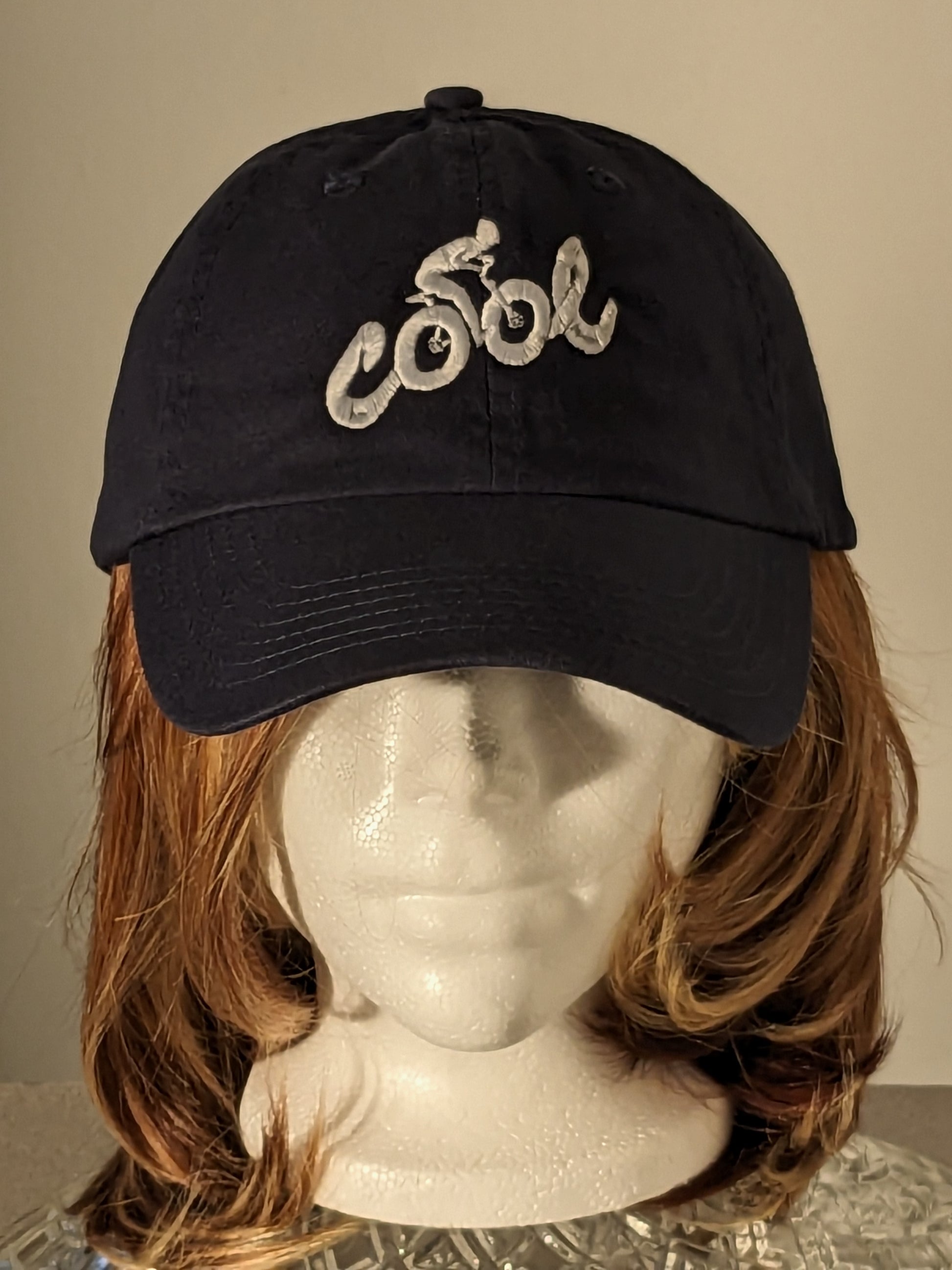 Cool Cycle Embroidered Hat 100% Cotton Regular curved peak colour=navy embroidery= very light blue 