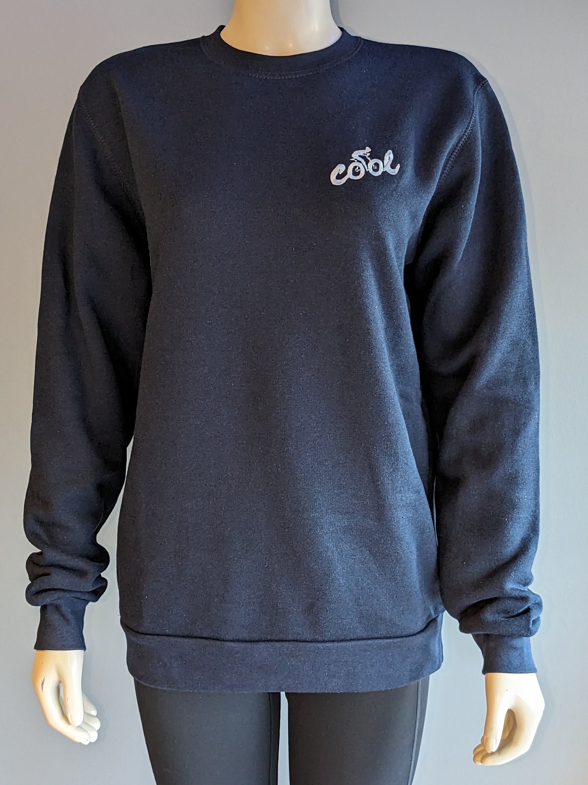 Cool Cycle embroidered Three End Bamboo Fleece Crew Neck Sweatshirt colour= navy embroidery= light blue