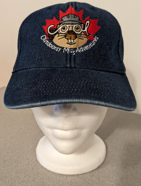 XL denim Hat 100% Cotton Outdoorsy Miss Adventures with beaver graphic reg curved peak