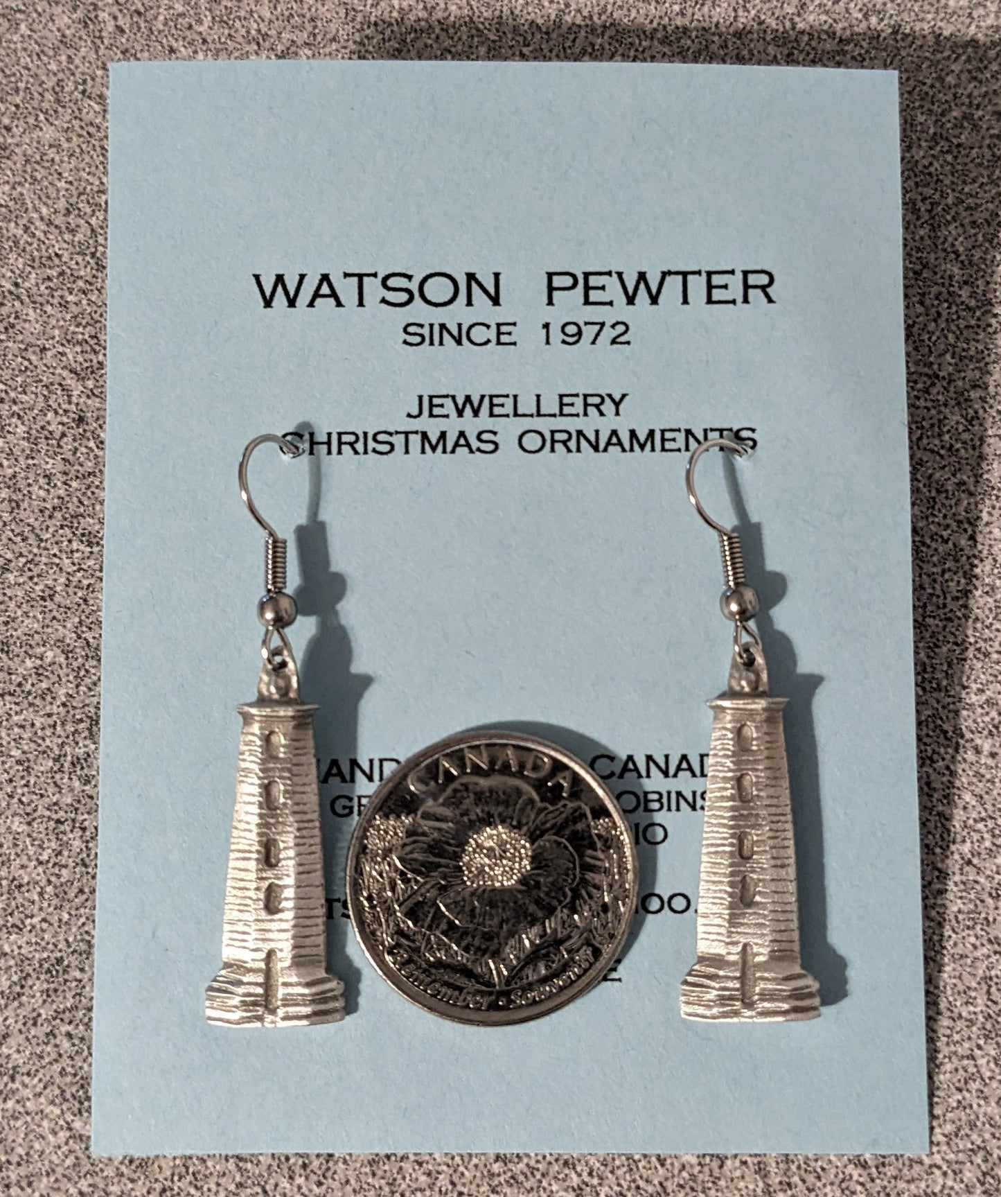 Earrings Pewter Light House 1 inch 1/4 long dangle / drop earrings